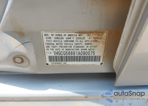 2001 Honda Accord 2.3 Ex из США, поврежденный, VIN 1HGCG56681A090075